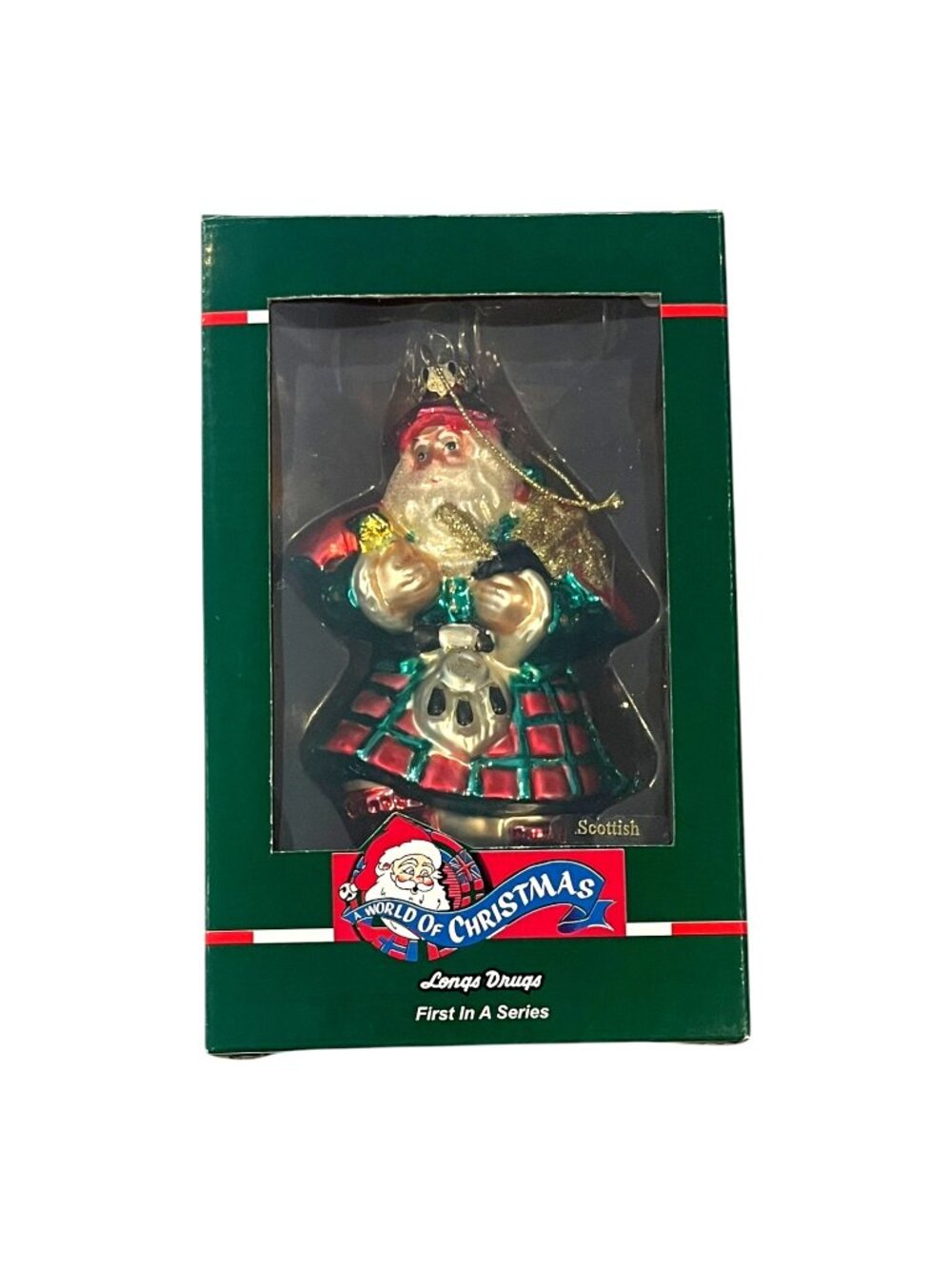 Kurt Adler World of Christmas Scottish Santa Glass Christmas Ornament Longs NEW